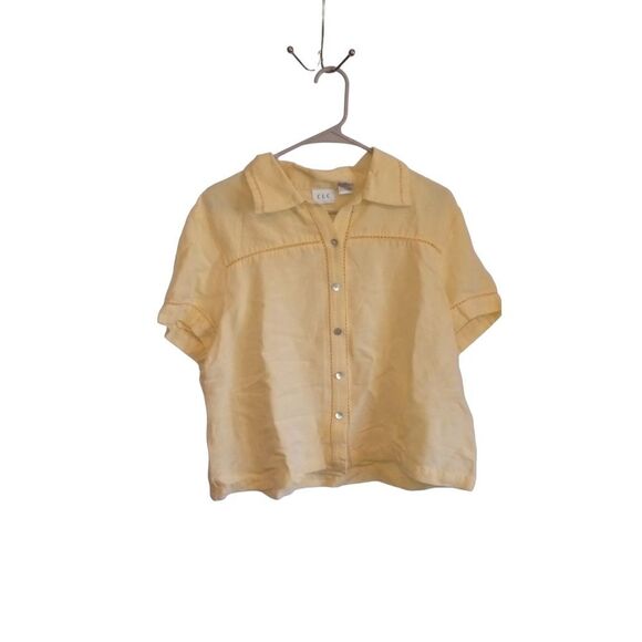 CLC XL Yellow Linen Blend Button UP Blouse - Picture 1 of 5